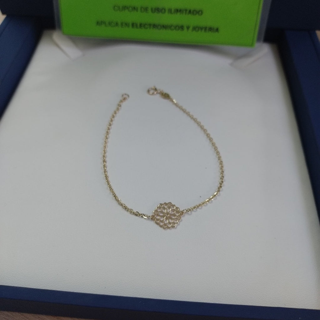 PULSERA TEJIDO ESPECIAL CON MANDALA 14K 18 CM 1.3 GR (NUEVO)