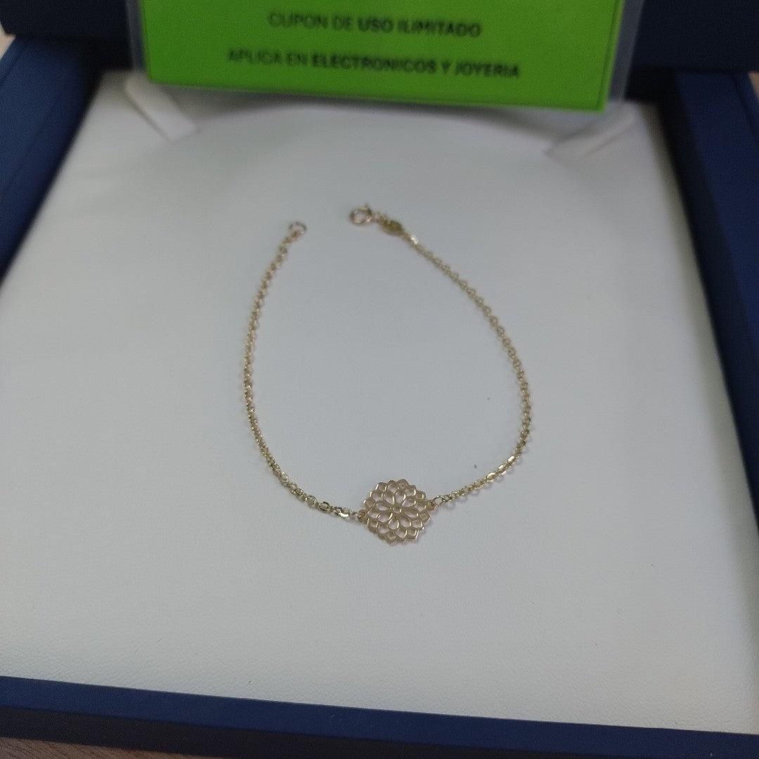 PULSERA TEJIDO ESPECIAL CON MANDALA 14K 18 CM 1.3 GR (NUEVO)