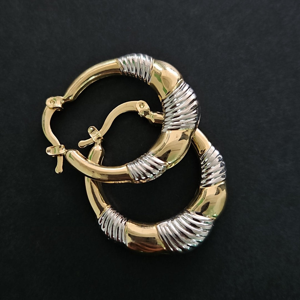 ARETES ARRACADAS HUECAS COMBINADAS 14K 2.4 GR (NUEVO)