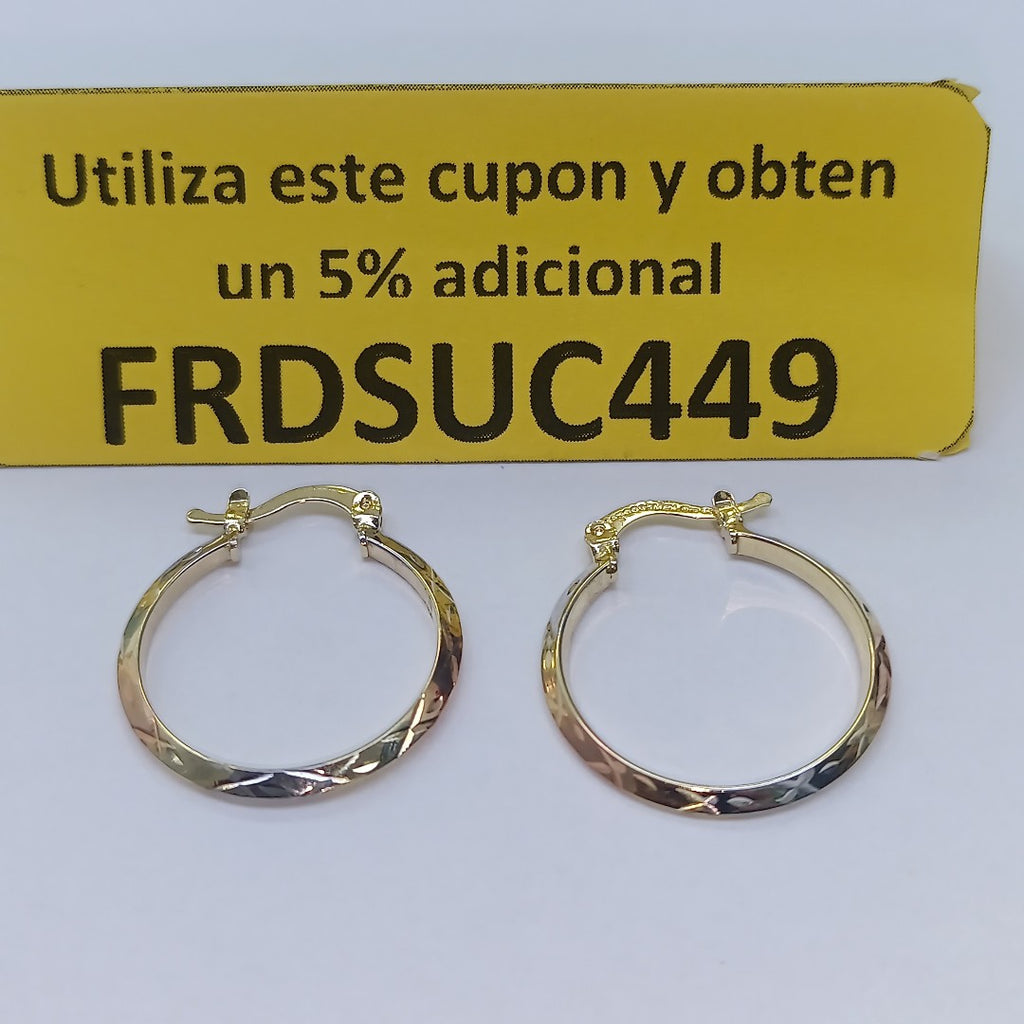 ARETES TEJIDO ARRACADAS BISELADAS COMBINADAS 14K 1.3 GR (NUEVO)