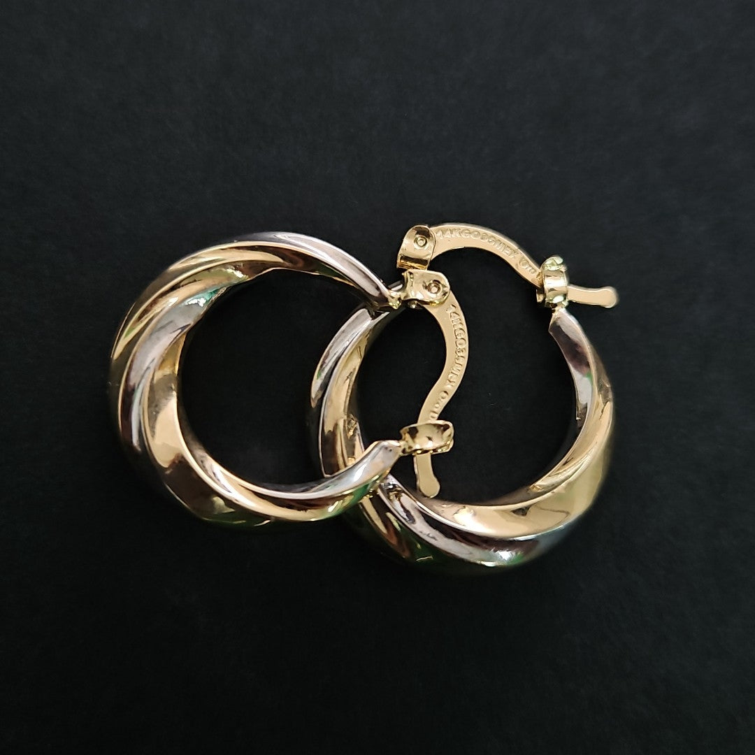ARETES TEJIDO ARRACADA TRENZADA COMBINADA 14K 1.9 GR (NUEVO)
