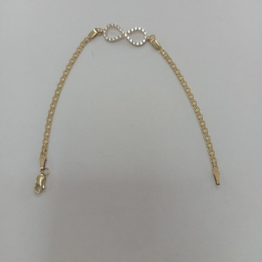 PULSERA TEJIDO ESPECIAL CON INFINITO Y CIRCONIAS 14K 18 CM 3.4 GR (NUEVO)