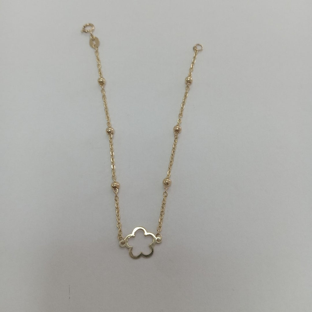 PULSERA TEJIDO ESPECIAL CON FLOR 14K 18 CM 1.6 GR (NUEVO)