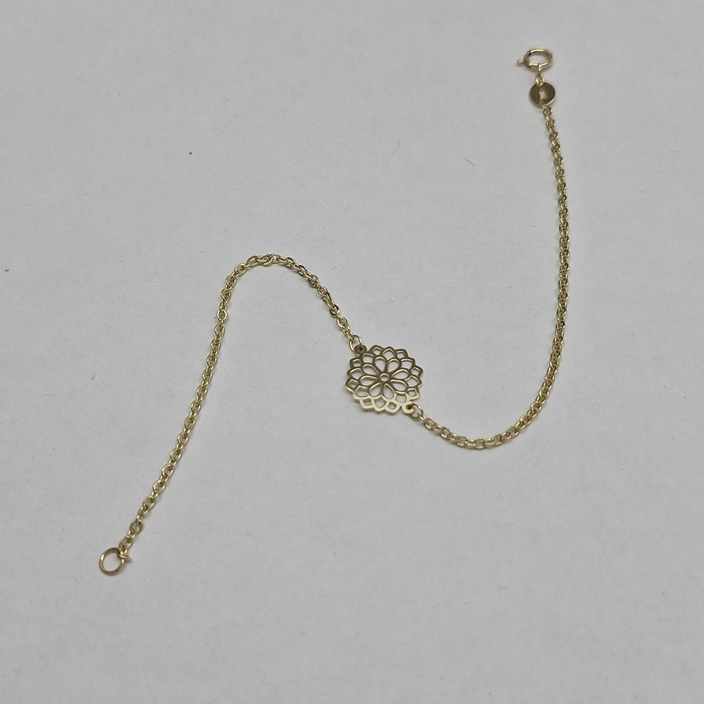 PULSERA TEJIDO ESPECIAL CON MANDALA 14K 18 CM 1.3 GR (NUEVO)