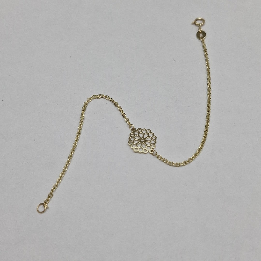 PULSERA TEJIDO ESPECIAL CON MANDALA 14K 18 CM 1.3 GR (NUEVO)