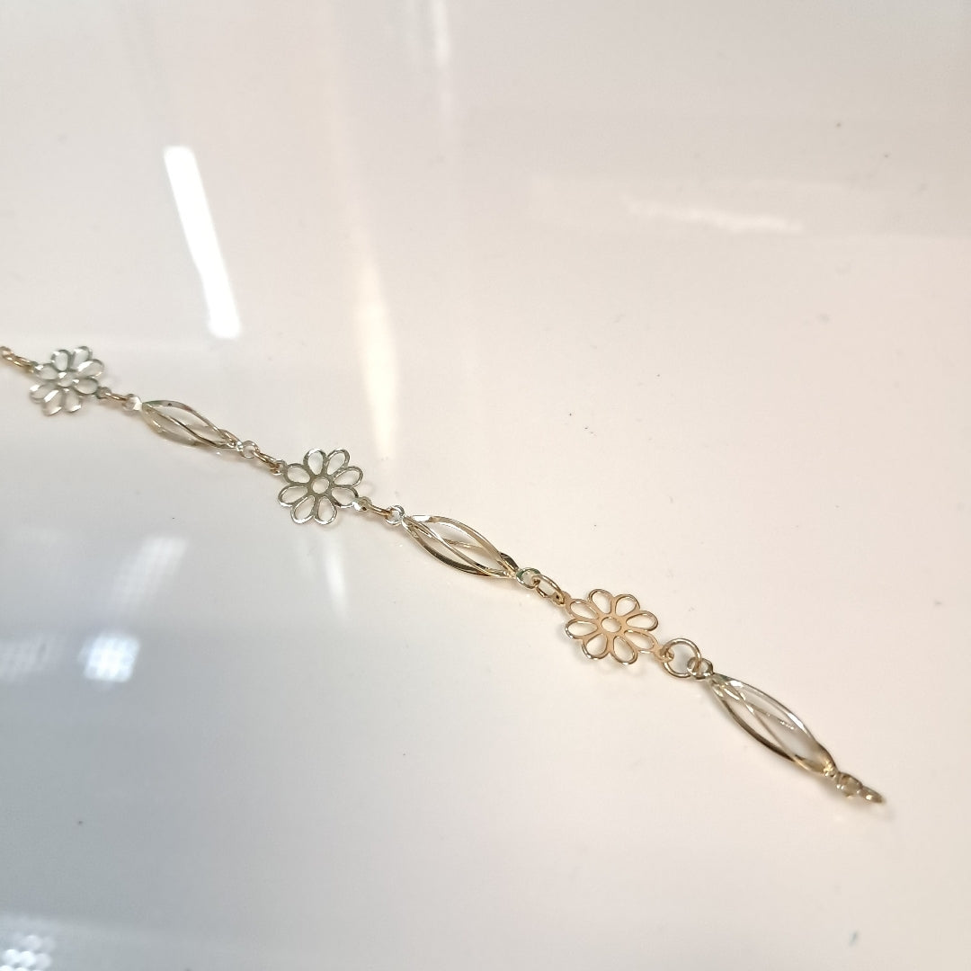 PULSERA ESPECIAL CON FLORES 14K 18 CM 2.6 GR (NUEVO)
