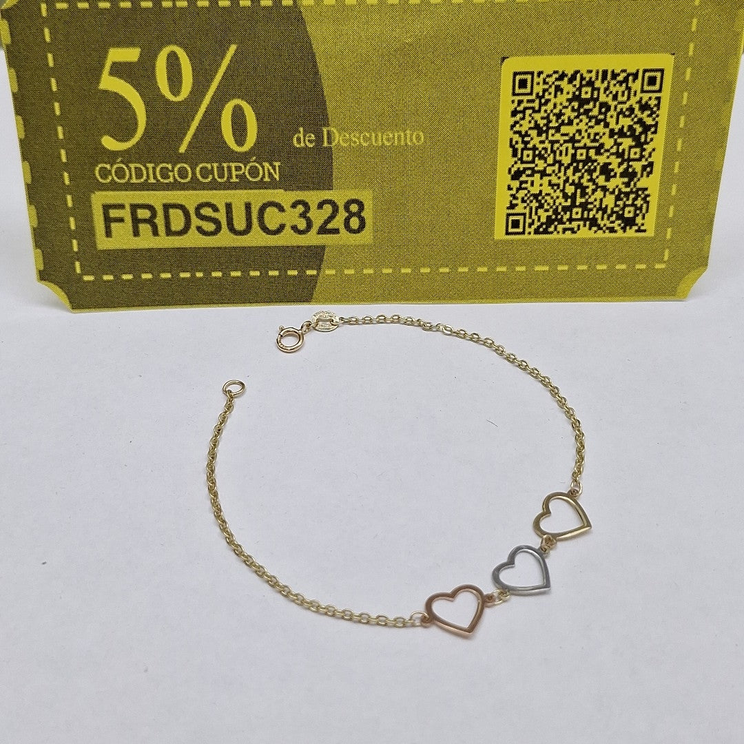 PULSERA ESPECIAL CON CORAZONES 14K 18 CM 1.4 GR (NUEVO)