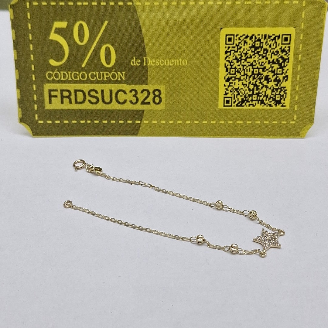 PULSERA ESPECIAL CON ESTRELLA Y CIRCONIAS 14K 18 CM 1.5 GR (NUEVO)
