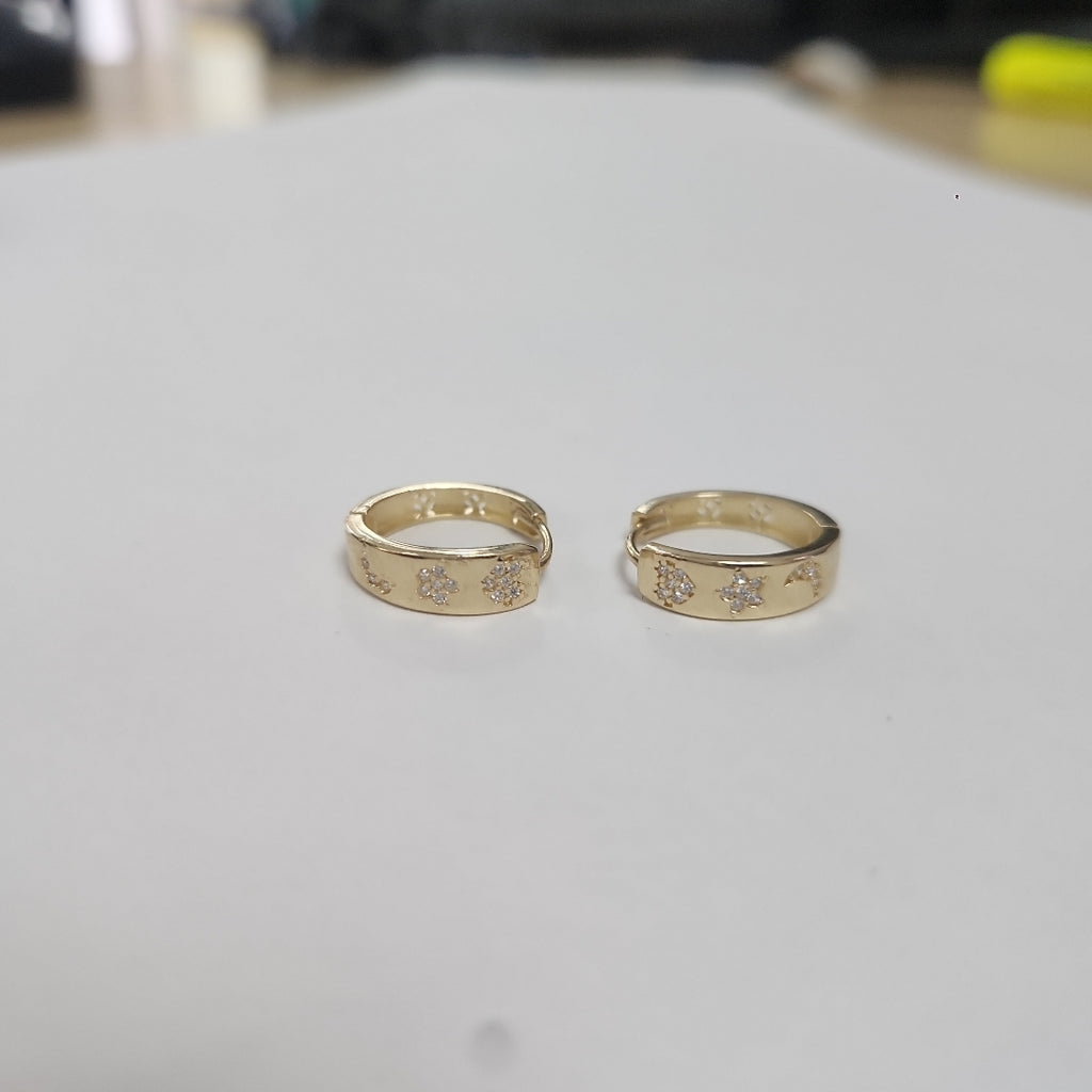 ARETES TEJIDO HUGGIES CON CIRCONIAS 14K 3 GR (NUEVO)