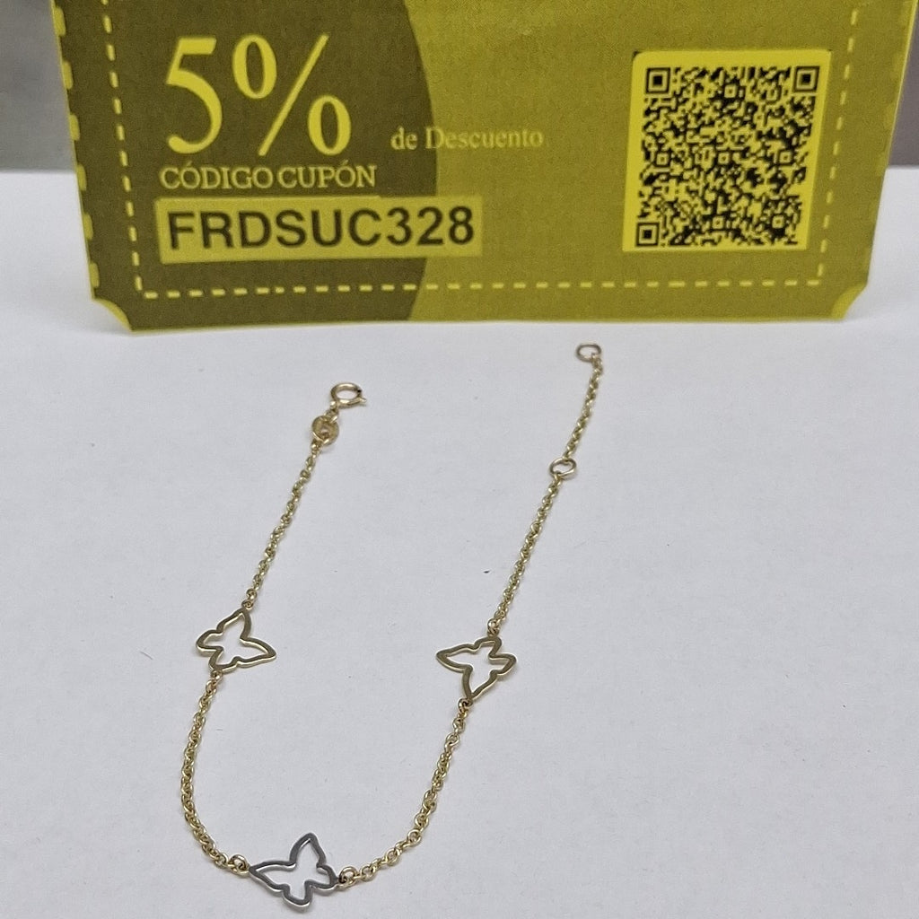PULSERA ESPECIAL C MARIPOSAS 14K 18 CM 1.7 GR (NUEVO)