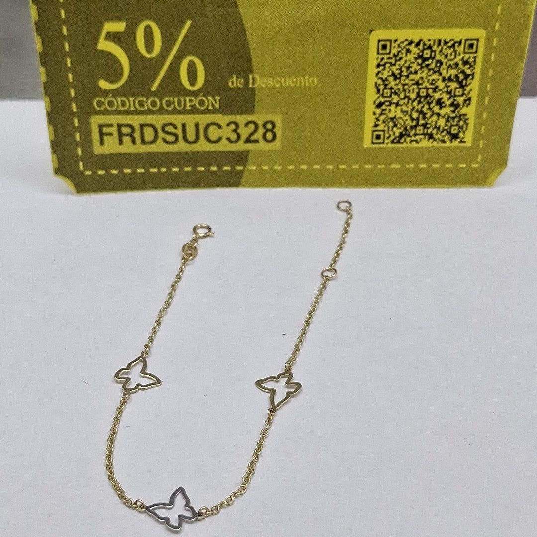 PULSERA ESPECIAL C MARIPOSAS 14K 18 CM 1.7 GR (NUEVO)