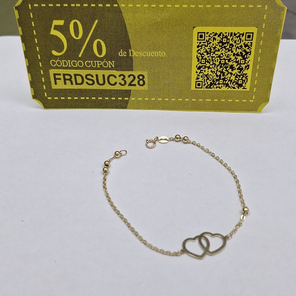 PULSERA TEJIDO ESPECIAL C CORAZONES 14K 18 CM 1.7 GR (NUEVO)
