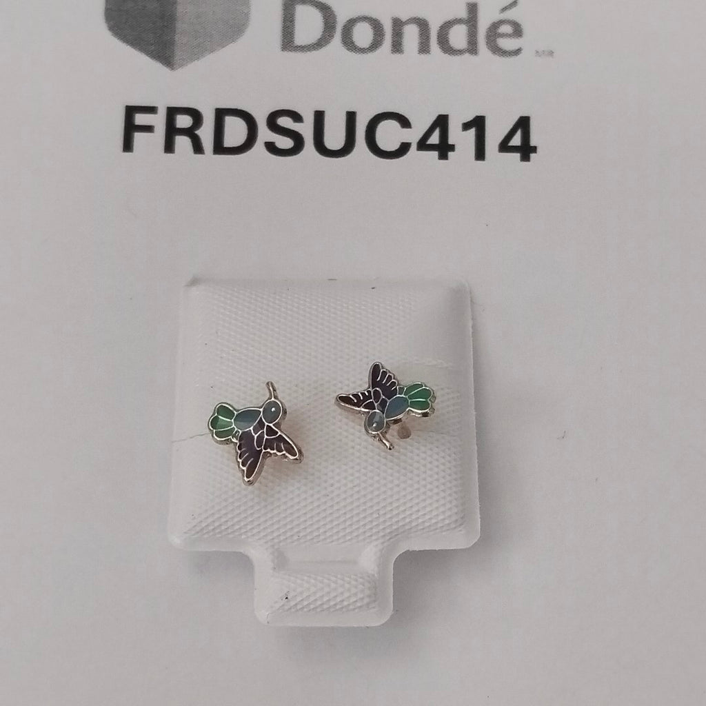 BROQUELES BROQUEL FIG COLIBRI ESMALTE AZUL 14K 0.2138 GR (NUEVO)