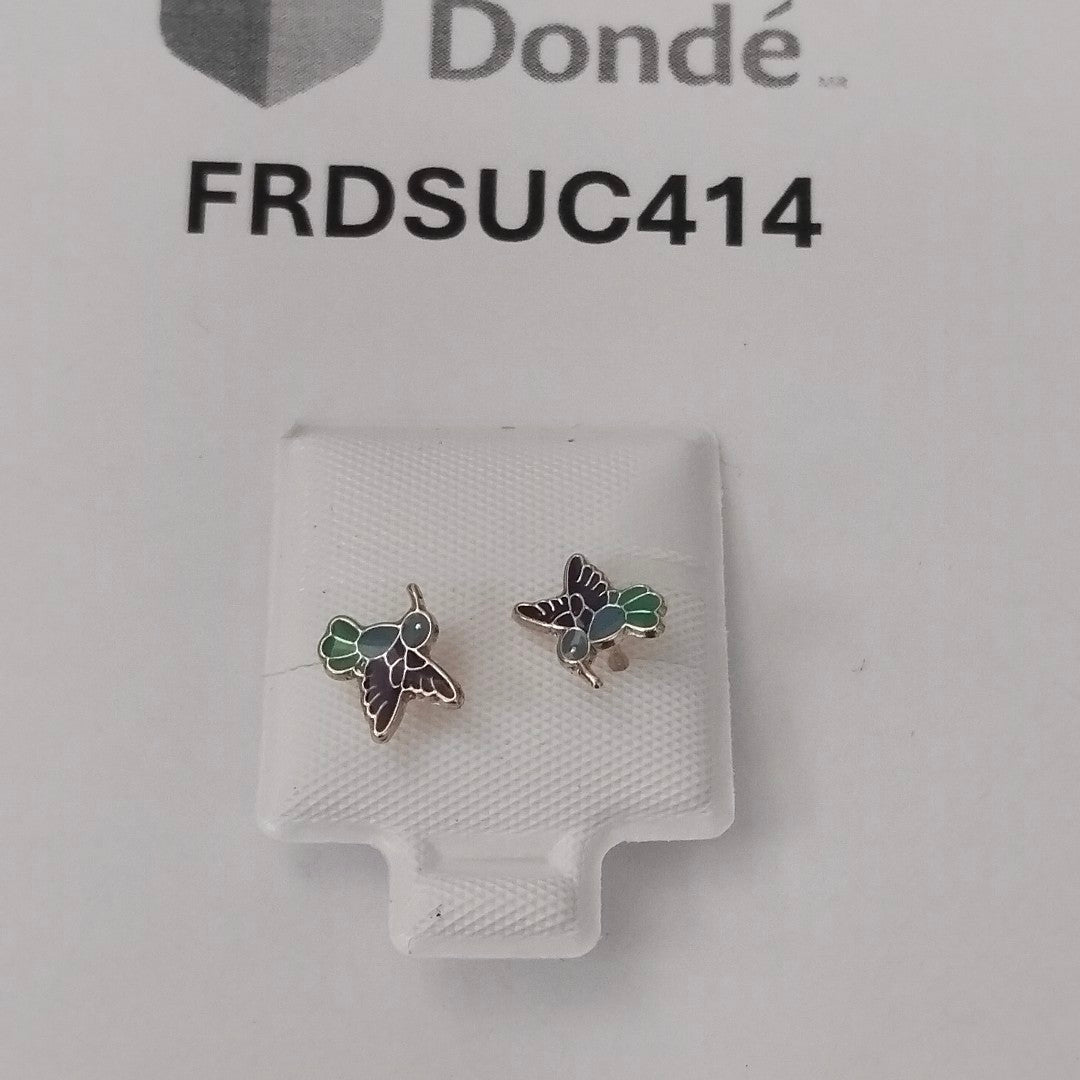 BROQUELES BROQUEL FIG COLIBRI ESMALTE AZUL 14K 0.2138 GR (NUEVO)