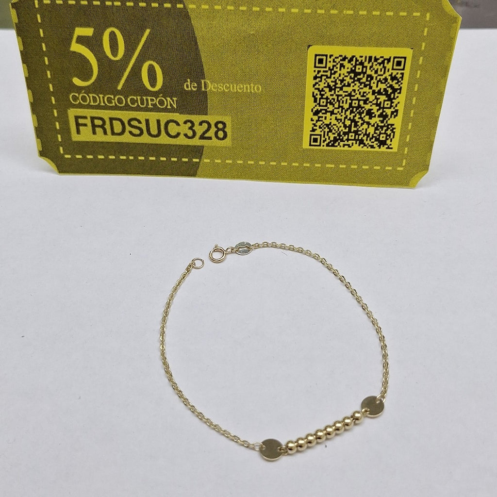 PULSERA TEJIDO ESPECIAL CON BOLITAS 14K 18 CM 1.8 GR (NUEVO)