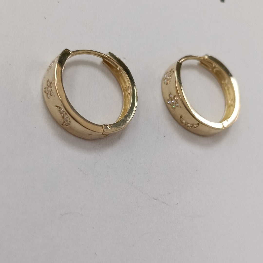 ARETES TEJIDO HUGGIES CON CIRCONIAS 14K 3 GR (NUEVO)