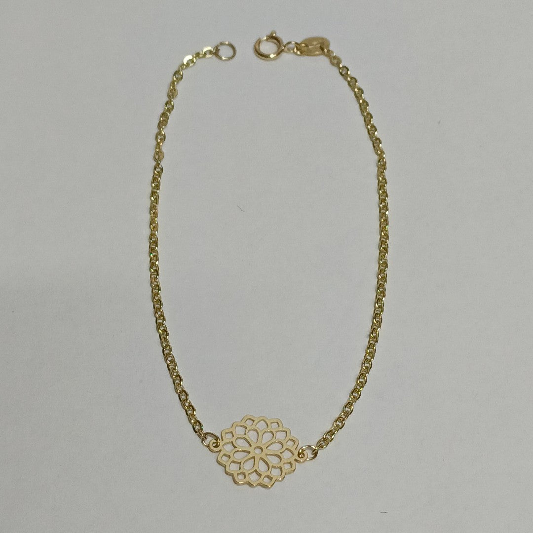 PULSERA TEJIDO ESPECIAL CON MANDALA 14K 18 CM 1.3 GR (NUEVO)