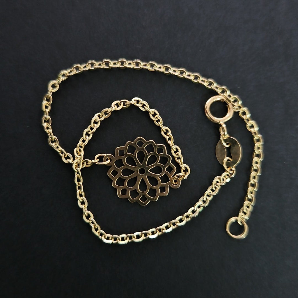 PULSERA TEJIDO ESPECIAL CON MANDALA 14K 18 CM 1.3 GR (NUEVO)