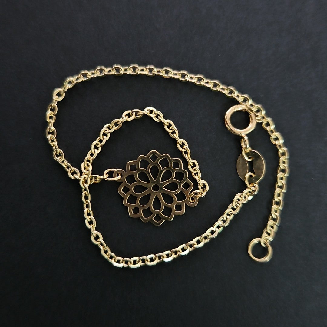 PULSERA TEJIDO ESPECIAL CON MANDALA 14K 18 CM 1.3 GR (NUEVO)