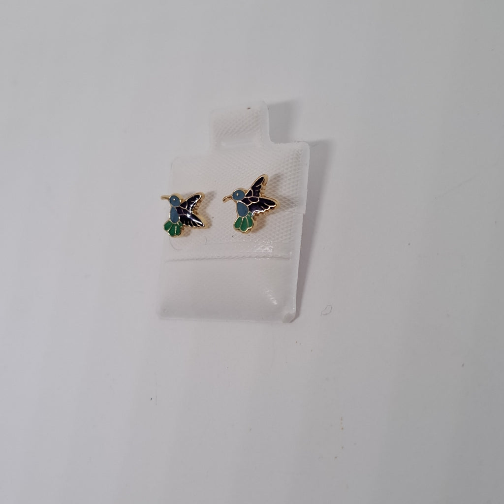 BROQUELES BROQUEL FIG COLIBRI ESMALTE AZUL 14K 0.2138 GR (NUEVO)
