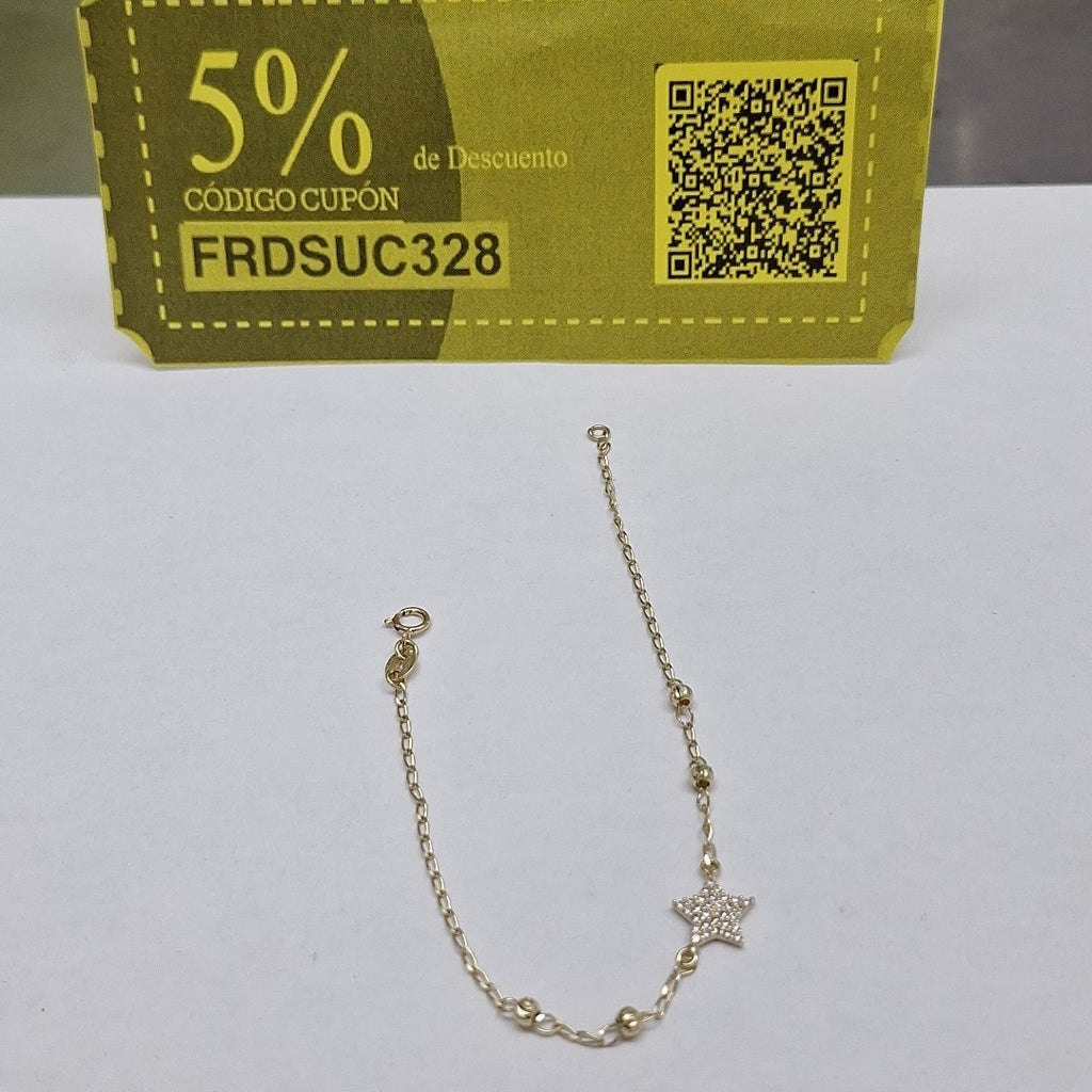 PULSERA ESPECIAL CON ESTRELLA Y CIRCONIAS 14K 18 CM 1.5 GR (NUEVO)