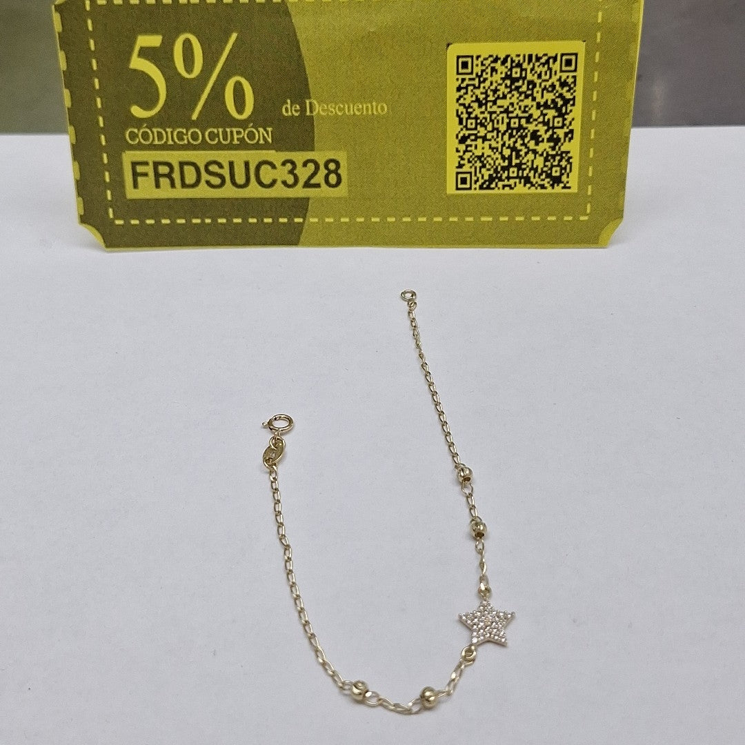 PULSERA ESPECIAL CON ESTRELLA Y CIRCONIAS 14K 18 CM 1.5 GR (NUEVO)