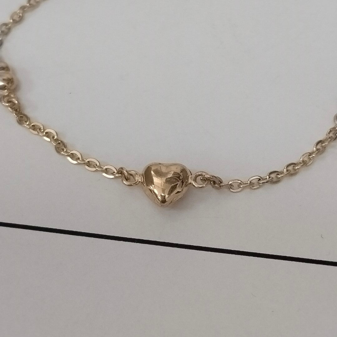 PULSERA TEJIDO ESPECIAL CON CORAZONES 14K 18 CM 1.7 GR (NUEVO)