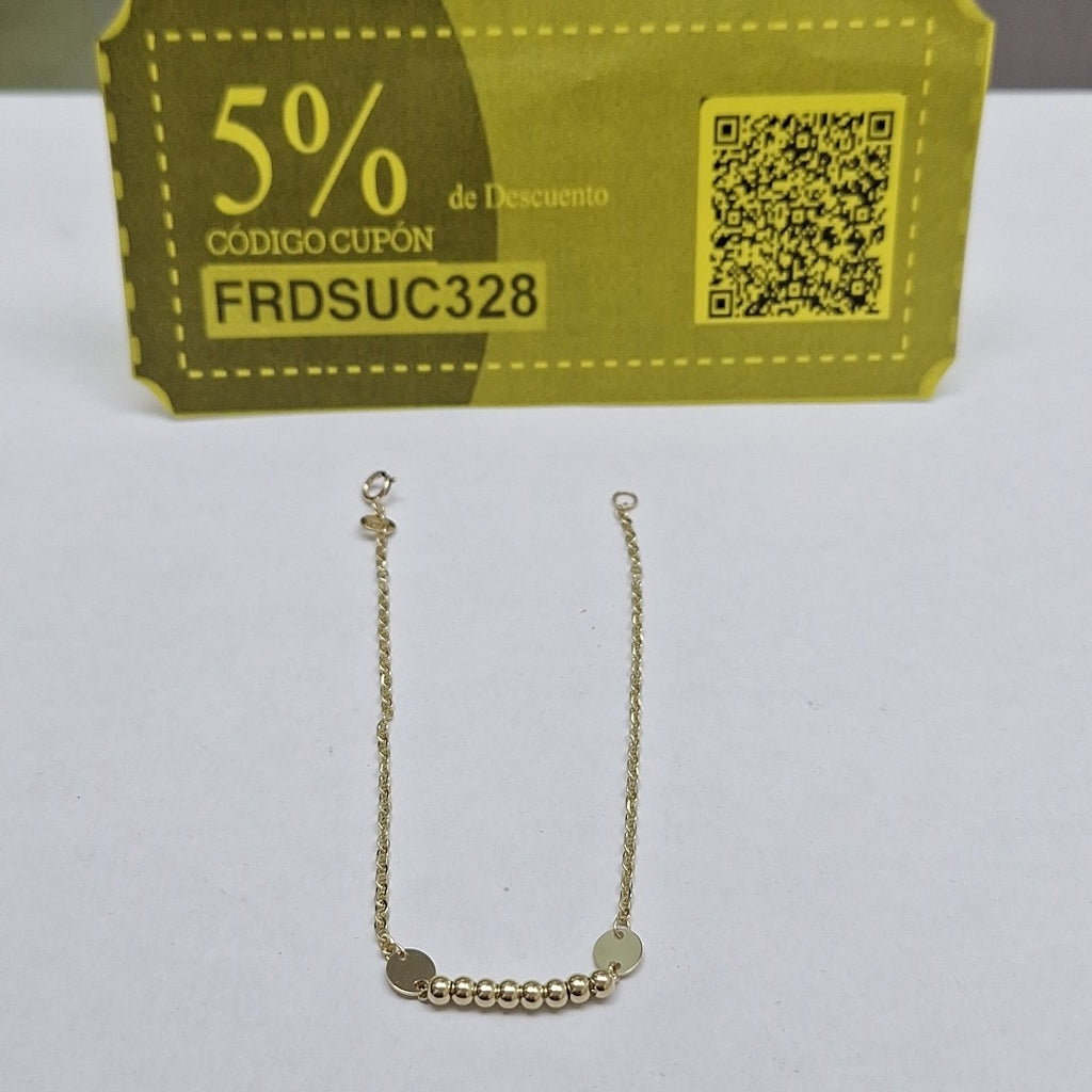 PULSERA TEJIDO ESPECIAL CON BOLITAS 14K 18 CM 1.7 GR (NUEVO)