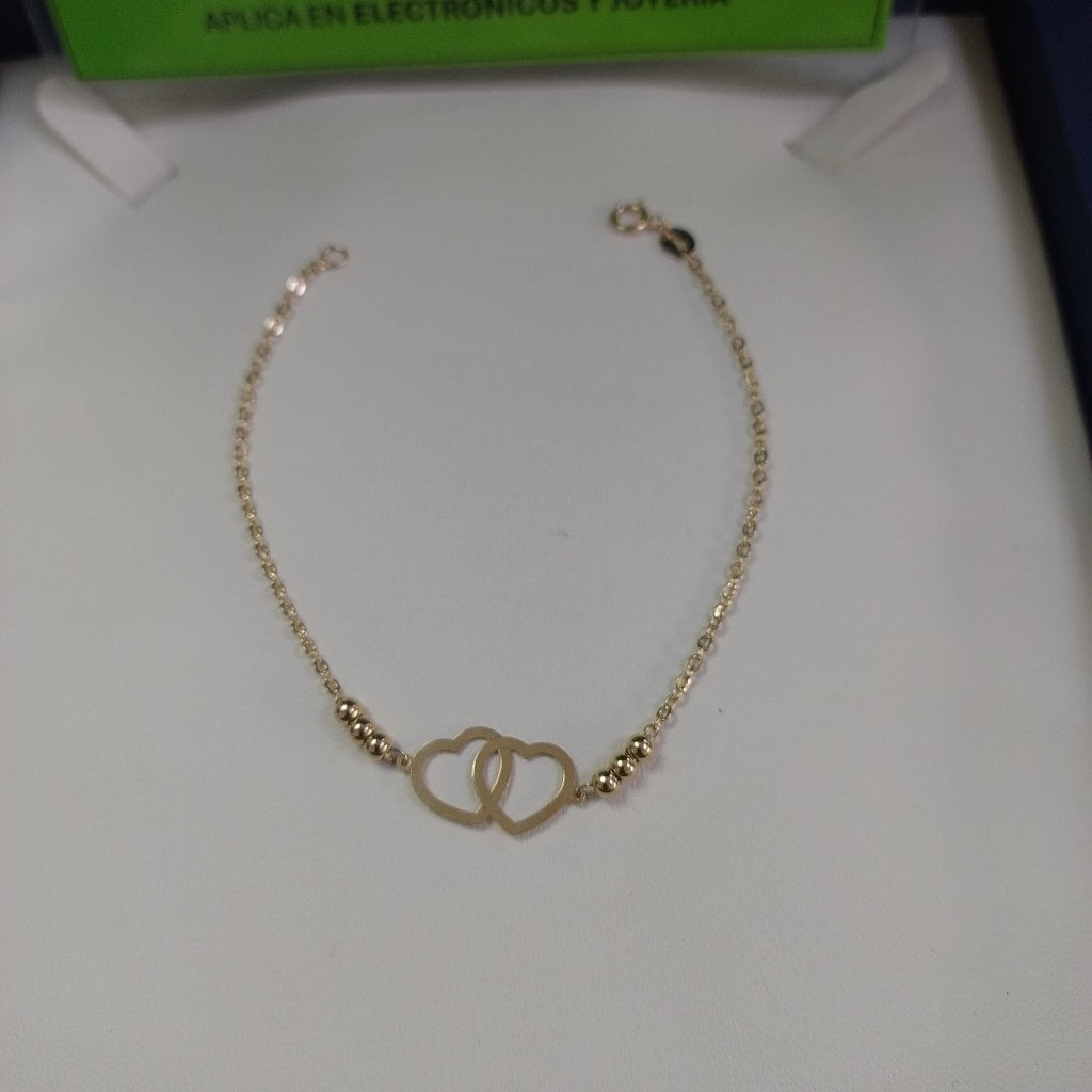 PULSERA TEJIDO ESPECIAL C CORAZONES 14K 18 CM 1.7 GR (NUEVO)