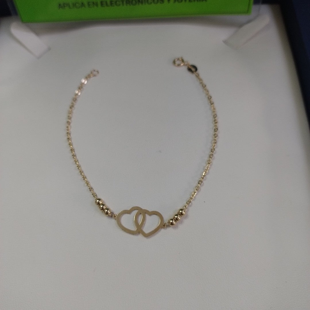 PULSERA TEJIDO ESPECIAL C CORAZONES 14K 18 CM 1.7 GR (NUEVO)