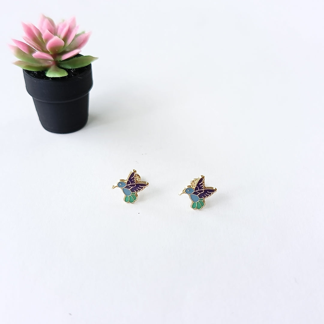 BROQUELES BROQUEL FIG COLIBRI ESMALTE AZUL 14K 0.2138 GR (NUEVO)