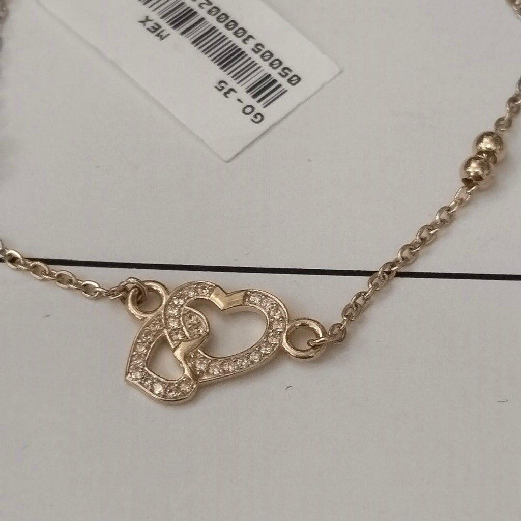 PULSERA TEJIDO ESPECIAL CORAZONES CON CIRCONIAS 14K 18 CM 2.4 GR (NUEVO)