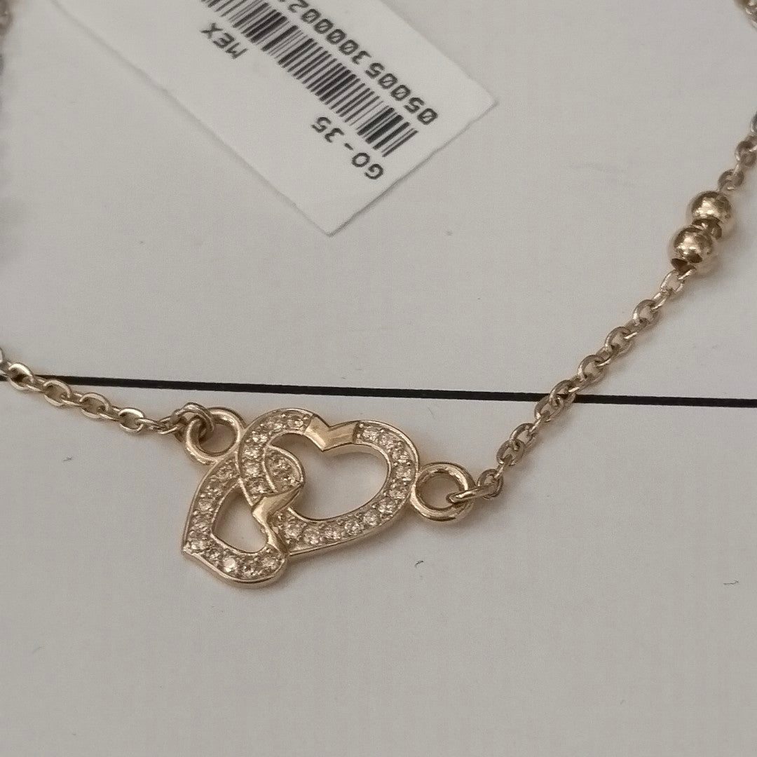 PULSERA TEJIDO ESPECIAL CORAZONES CON CIRCONIAS 14K 18 CM 2.4 GR (NUEVO)