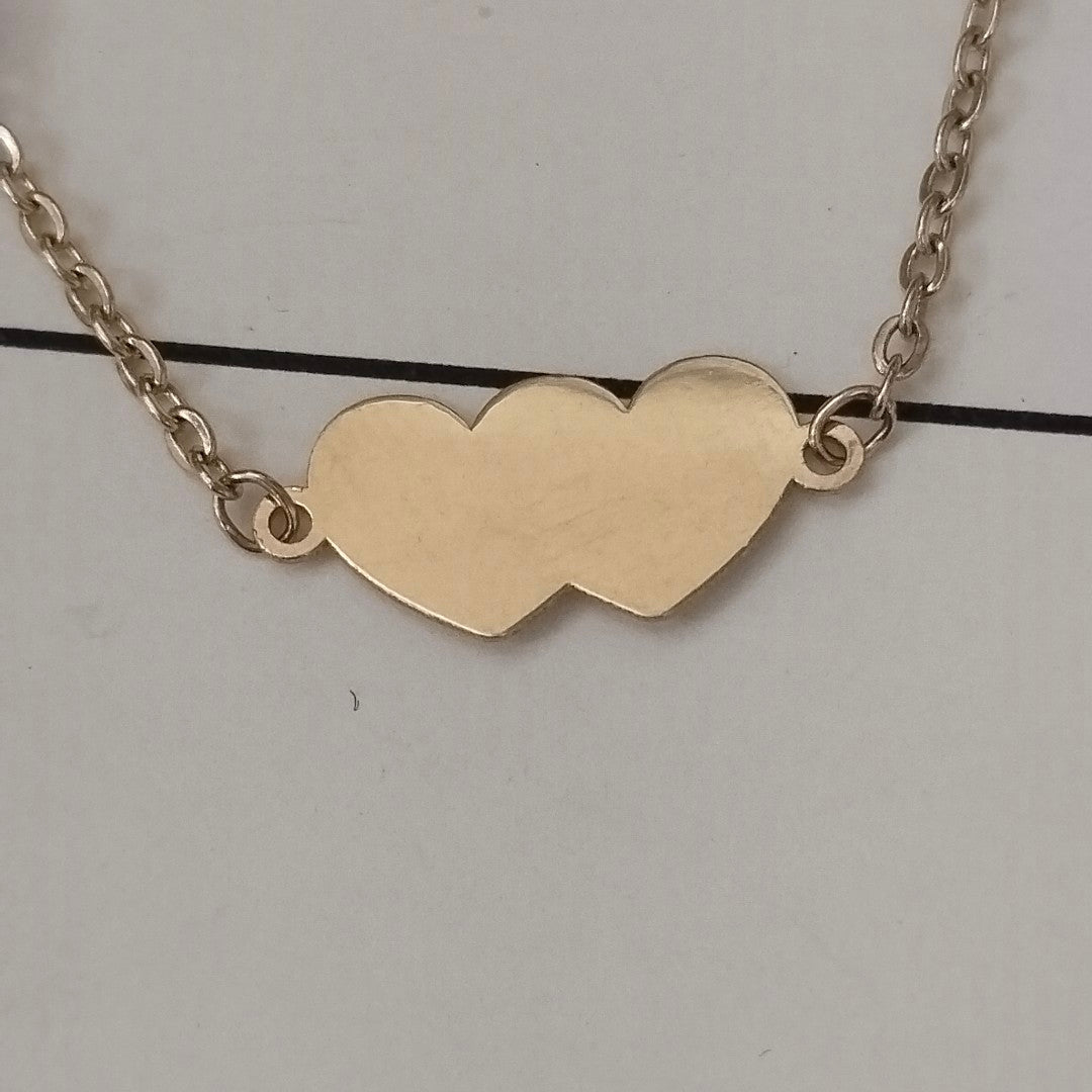 PULSERA TEJIDO ESPECIAL CON DOS CORAZONES 14K 18 CM 1.7 GR (NUEVO)