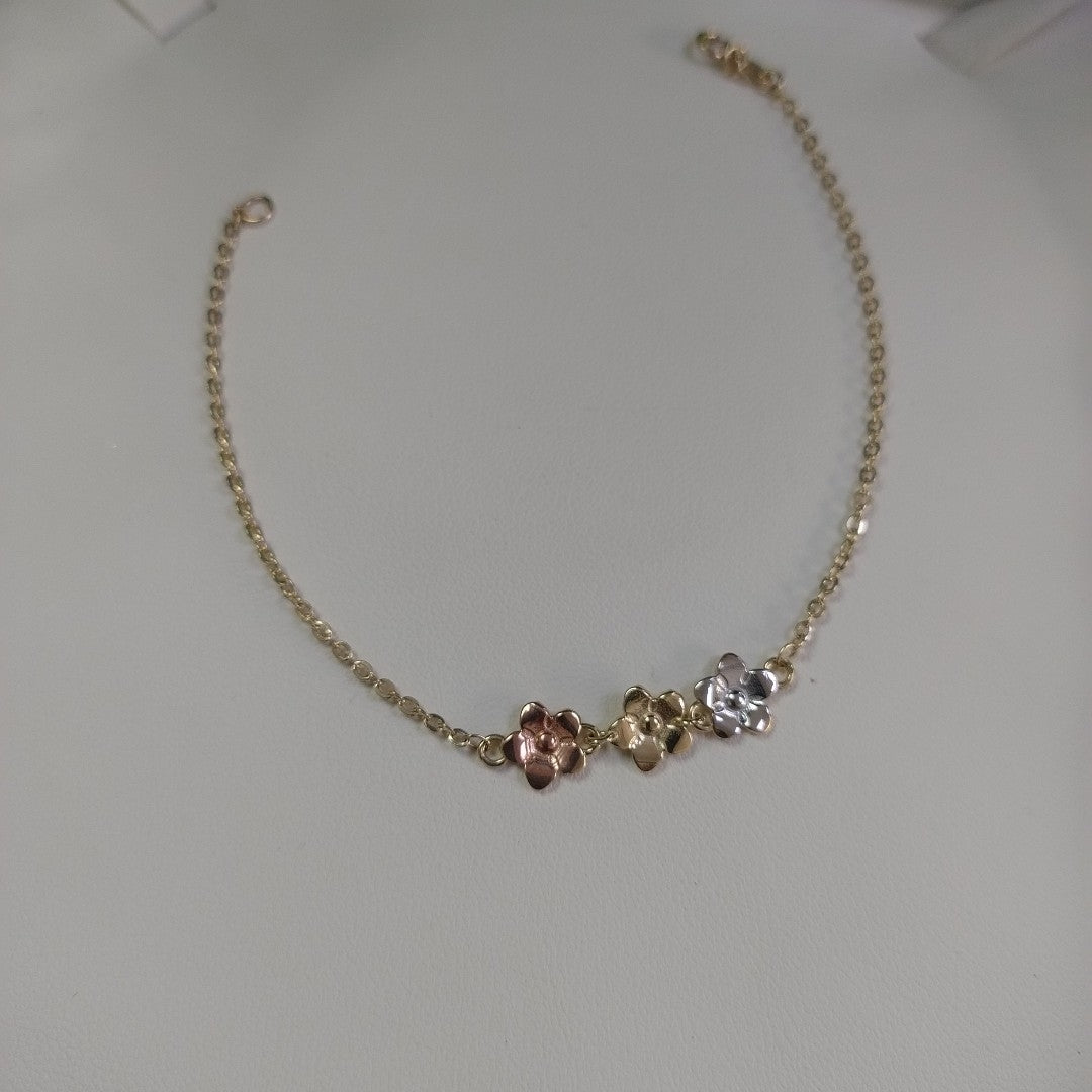 PULSERA TEJIDO ESPECIAL FIG FLORES 14K 18 CM 2 GR (NUEVO)