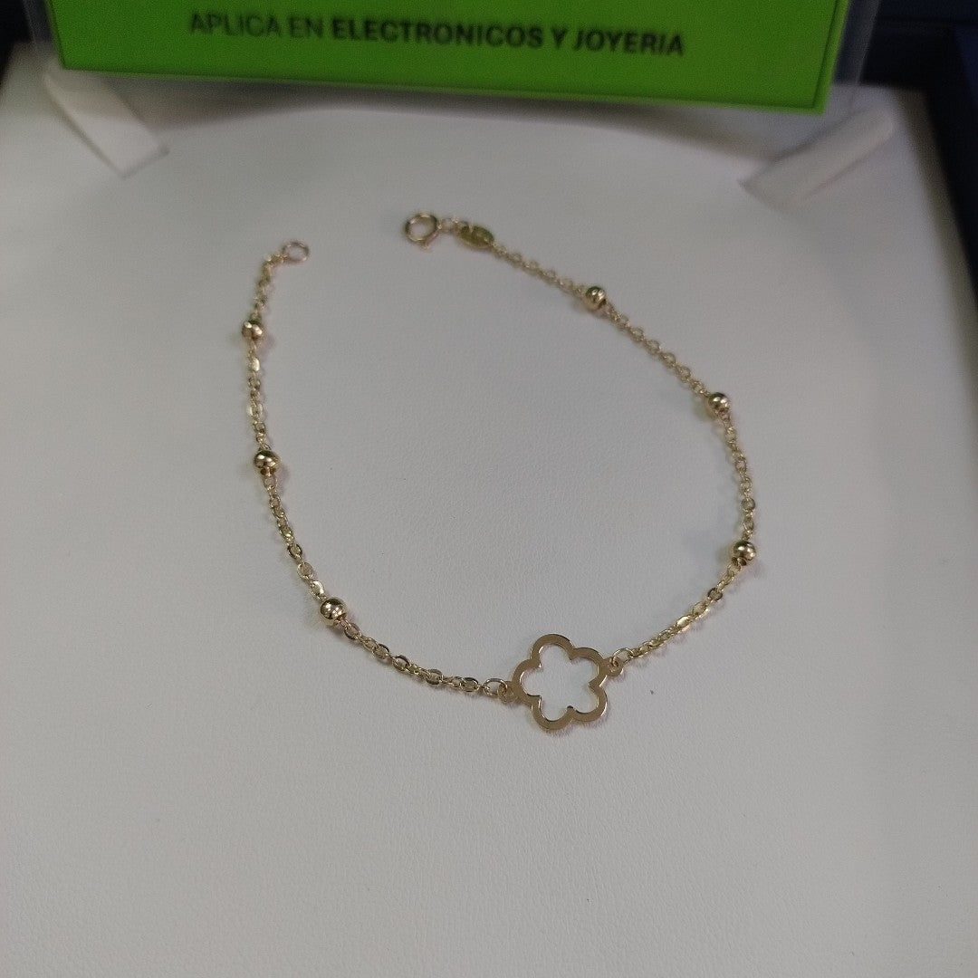 PULSERA TEJIDO ESPECIAL CON FLOR 14K 18 CM 1.6 GR (NUEVO)