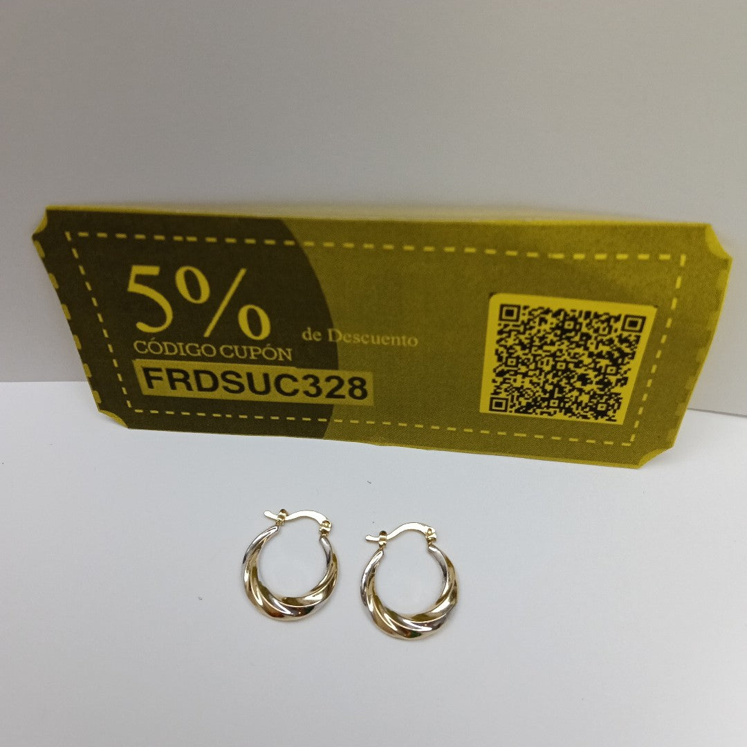 ARETES TEJIDO ARRACADA TRENZADA COMBINADA 14K 1.9 GR (NUEVO)