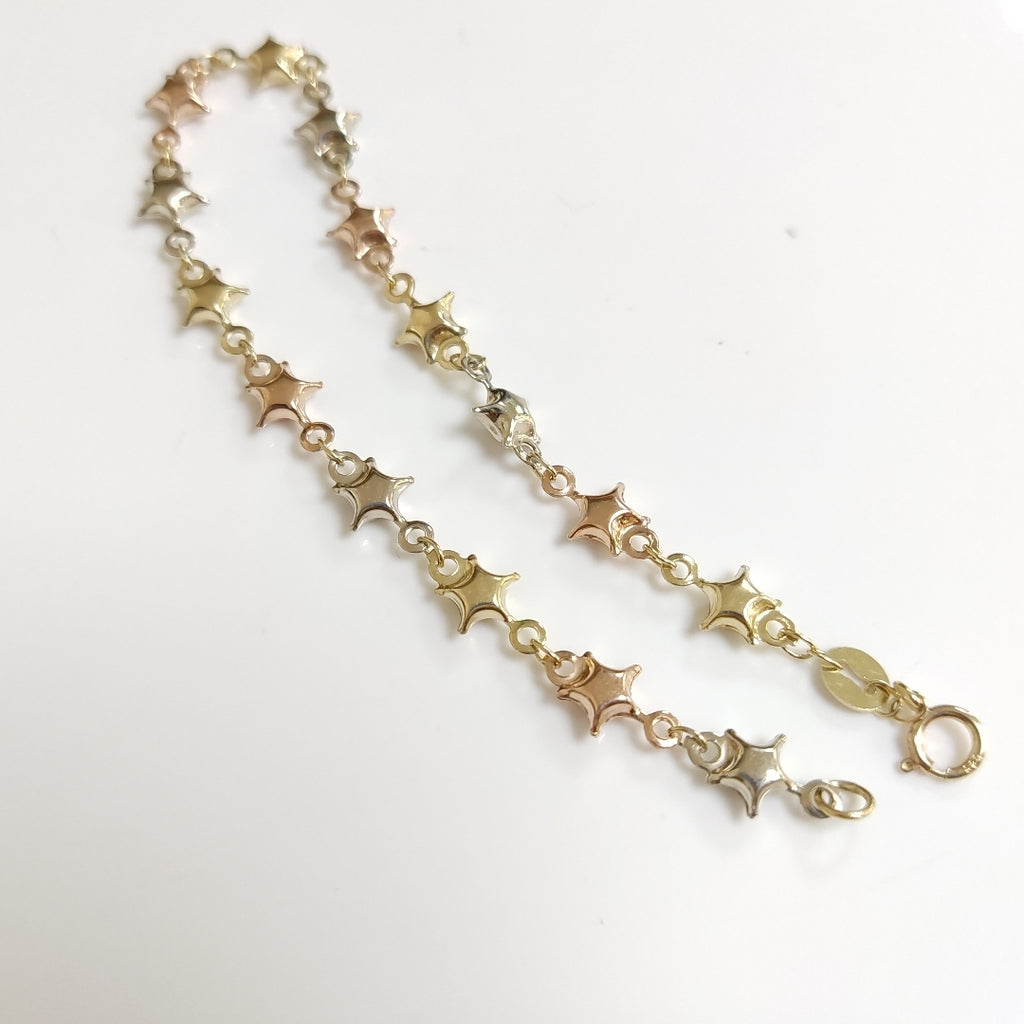 PULSERA TEJIDO ESPECIAL ESTRELLAS COMBINADAS 14K 18 CM 2.3 GR (NUEVO)