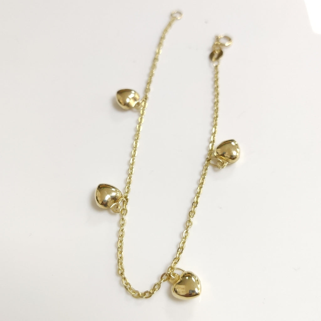 PULSERA ESP CON FIG CORAZONES 14K 18 CM 1.8 GR (NUEVO)
