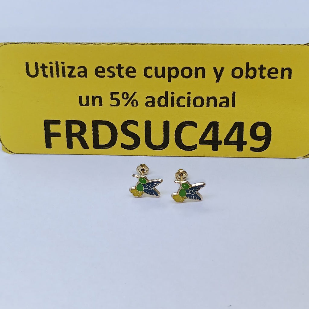BROQUELES BROQUEL FIG COLIBRI ESMALTE VERDE 14K 0.2138 GR (NUEVO)