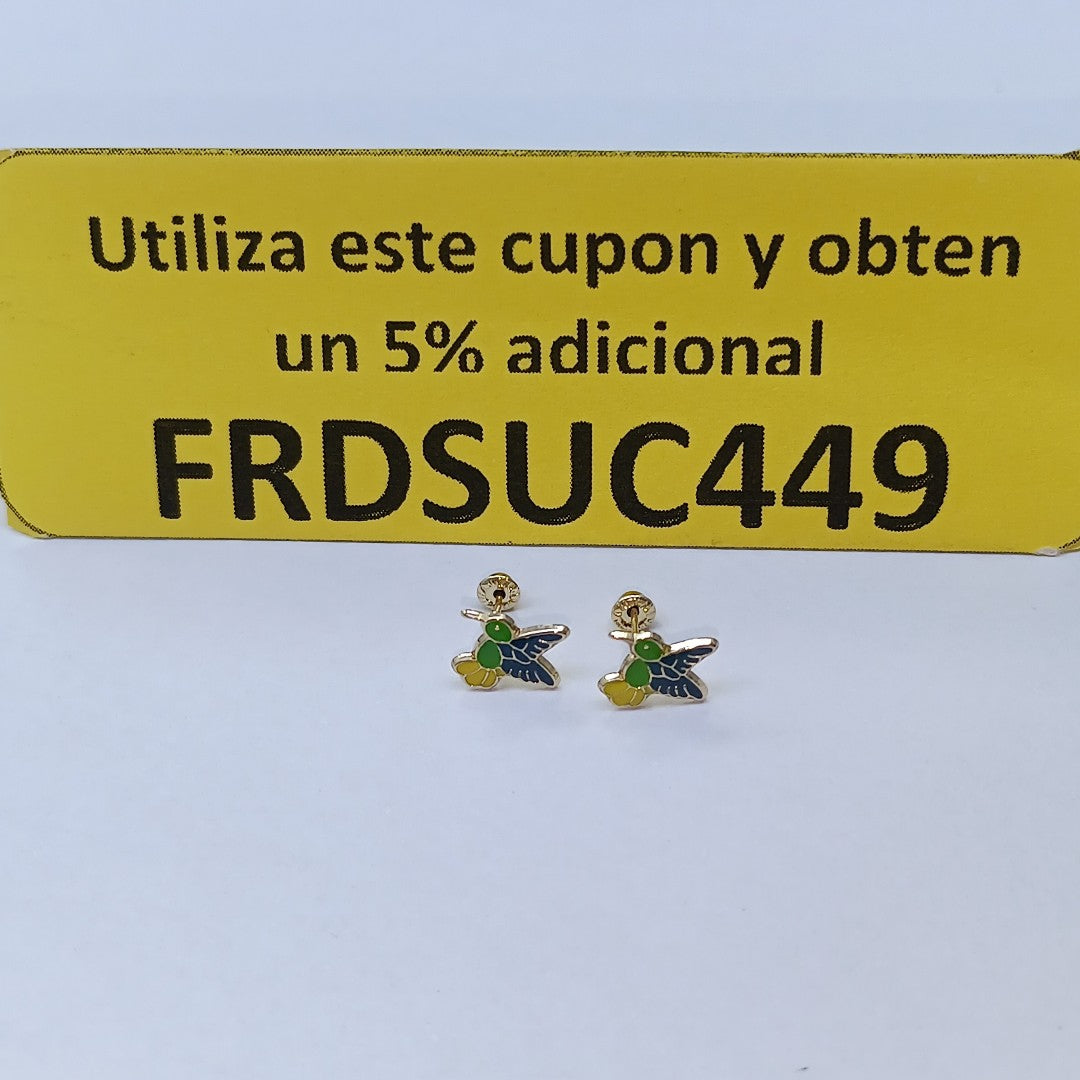 BROQUELES BROQUEL FIG COLIBRI ESMALTE VERDE 14K 0.2138 GR (NUEVO)