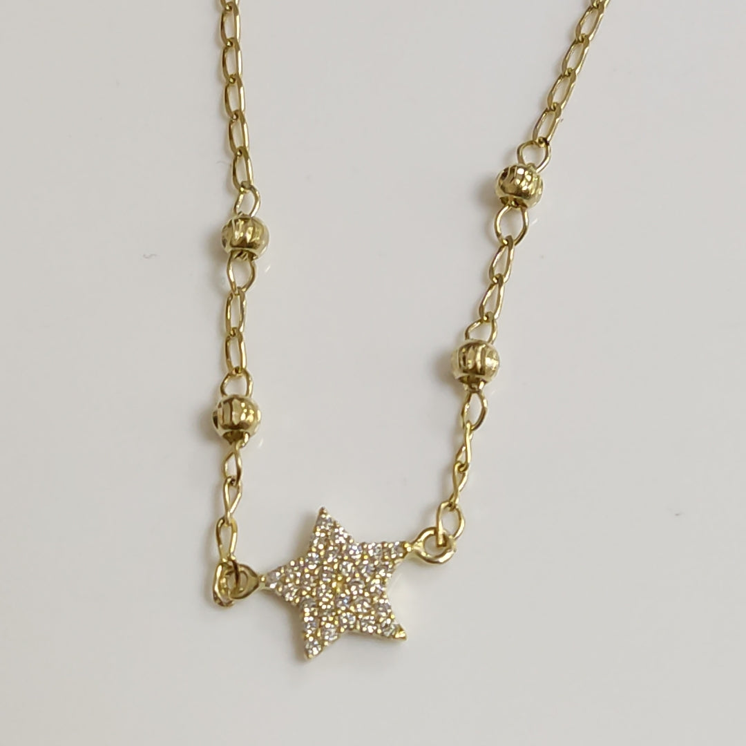 PULSERA ESPECIAL CON ESTRELLA Y CIRCONIAS 14K 18 CM 1.5 GR (NUEVO)