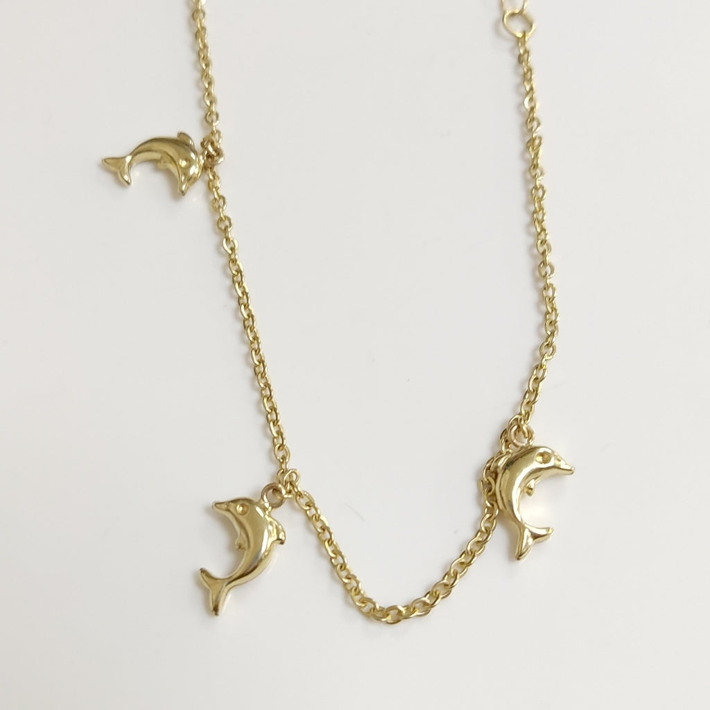 PULSERA ESPECIAL CON DIJES DELFINES 10K 18 CM 2 GR (NUEVO)
