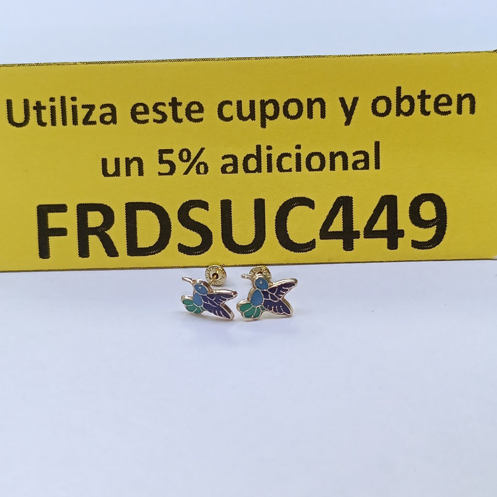 BROQUELES BROQUEL FIG COLIBRI ESMALTE AZUL 14K 0.2138 GR (NUEVO)