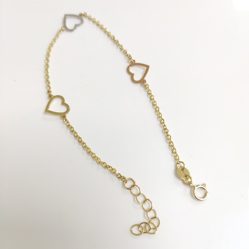 PULSERA ESPECIAL CON CORAZONES CONBINADOS 14K 18 CM 1.7 GR (NUEVO)