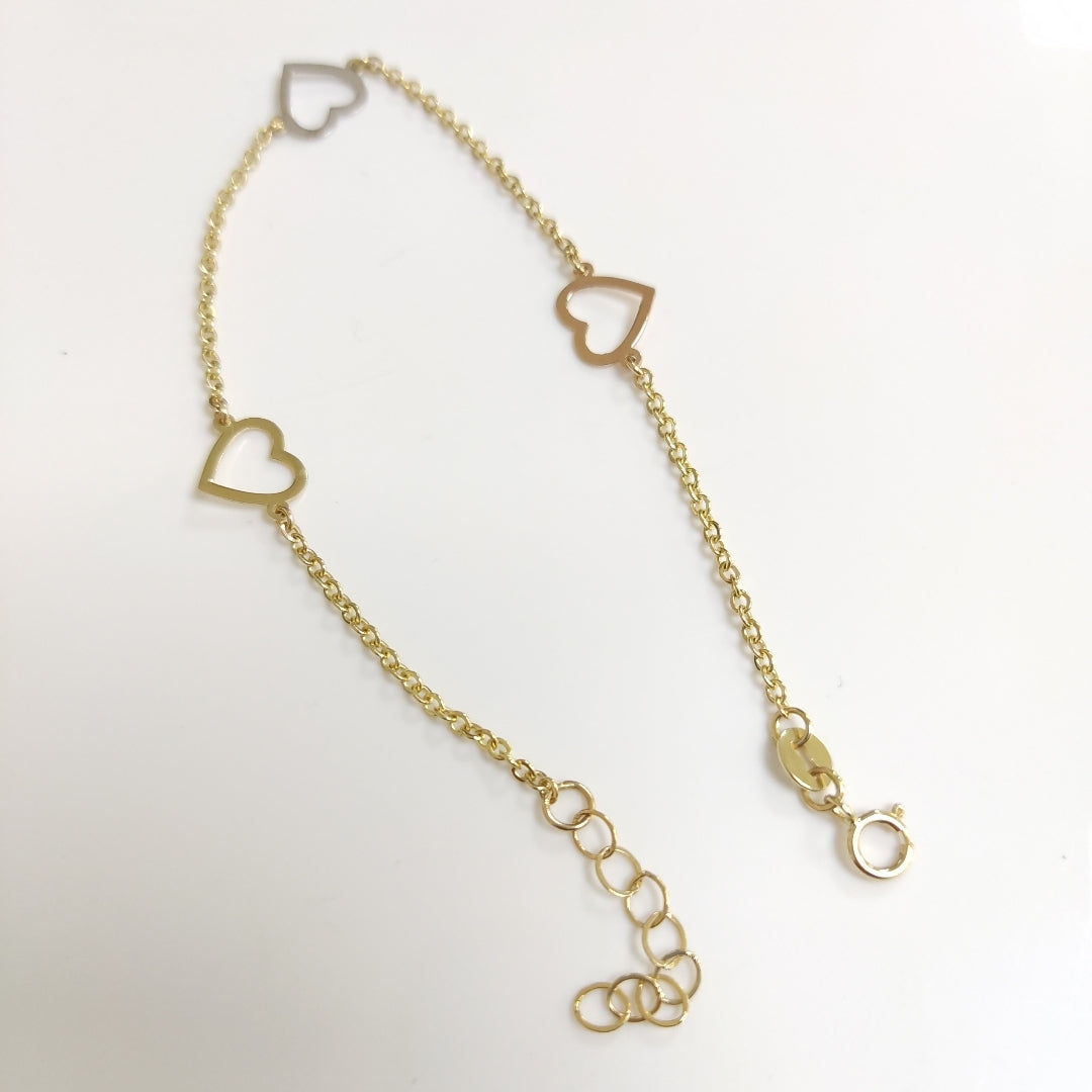PULSERA ESPECIAL CON CORAZONES CONBINADOS 14K 18 CM 1.7 GR (NUEVO)