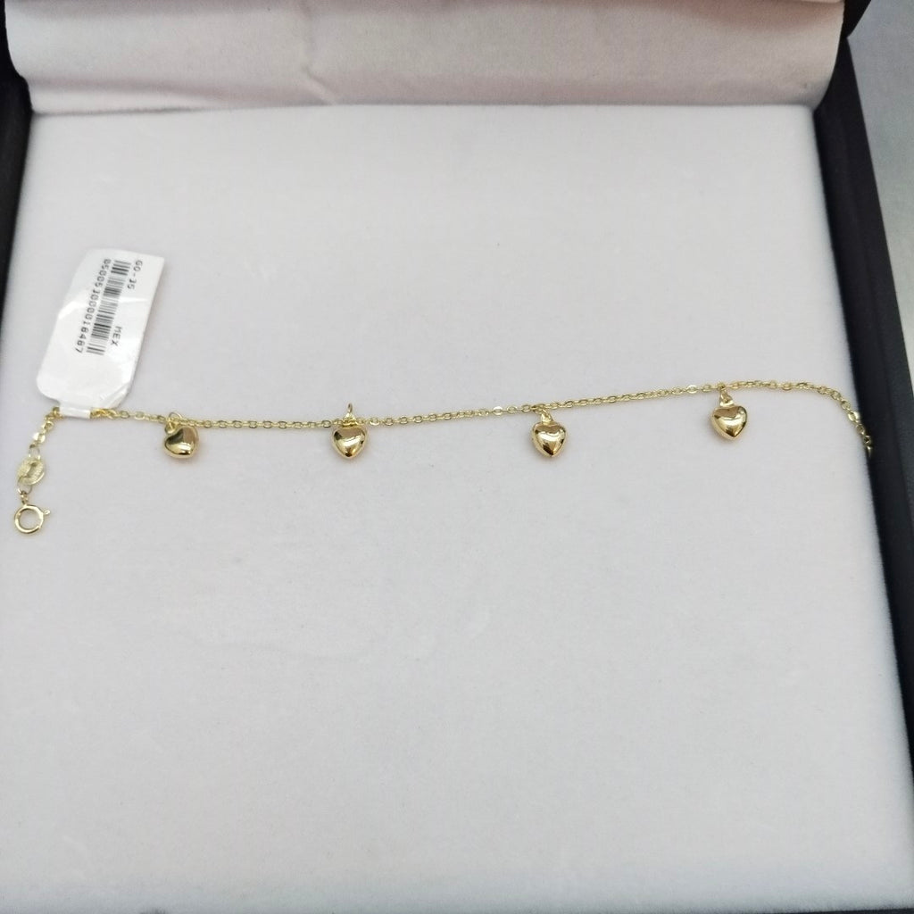 PULSERA ESP CON FIG CORAZONES 14K 18 CM 1.8 GR (NUEVO)