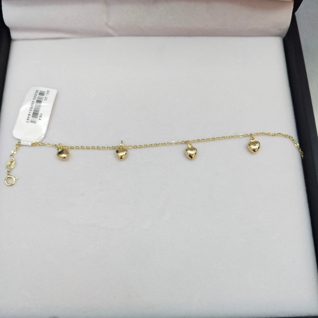 PULSERA ESP CON FIG CORAZONES 14K 18 CM 1.8 GR (NUEVO)