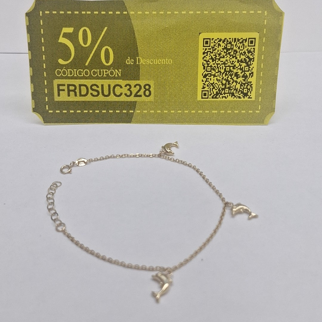 PULSERA ESPECIAL CON DIJES DELFINES 10K 18 CM 2 GR (NUEVO)