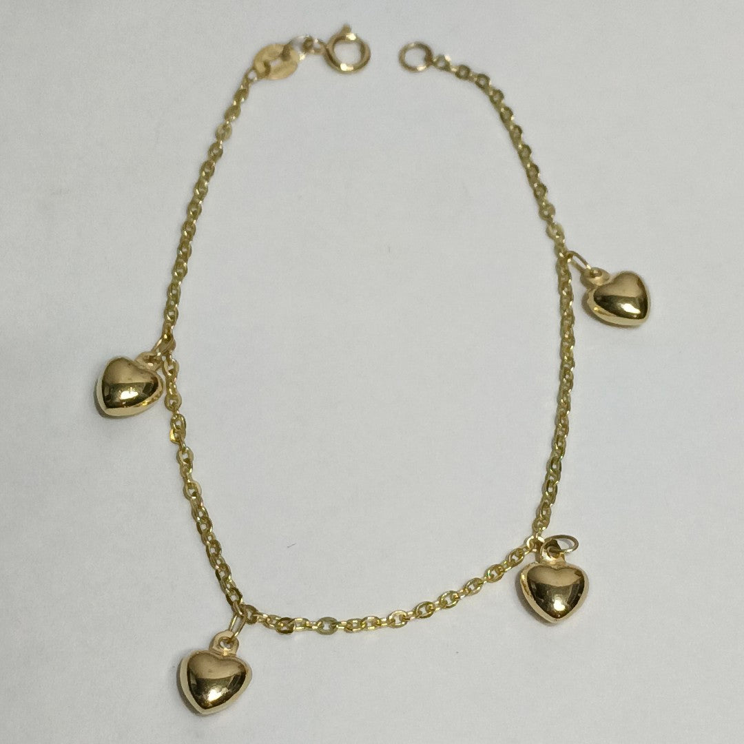 PULSERA ESP CON FIG CORAZONES 14K 18 CM 1.7 GR (NUEVO)